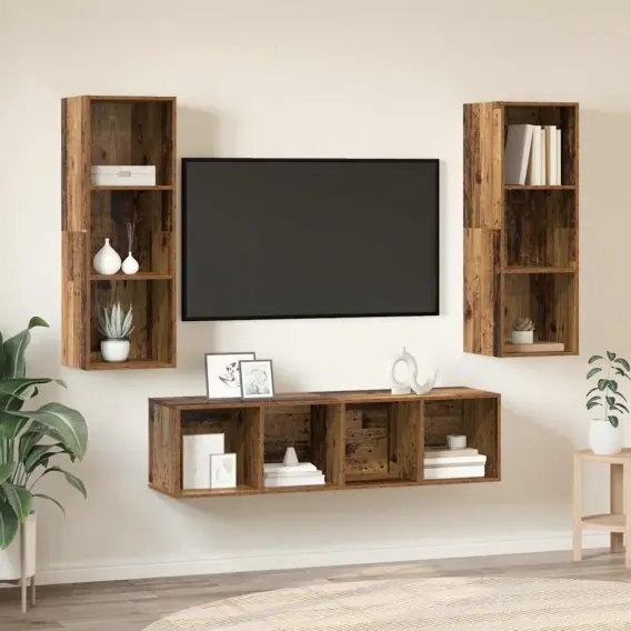 Kup online Zestaw szafek RTV 3 pcs Stare drewno 37 x 37 x 142.5 cm Lumarko! - Hurtownia wielobranżowa Lumarko